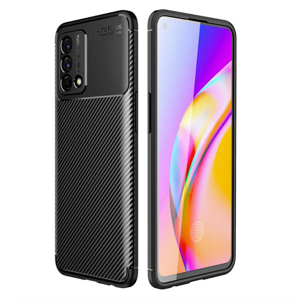 כיסוי ל Oppo A74 שחור דמוי קרבון קשיח ועמיד