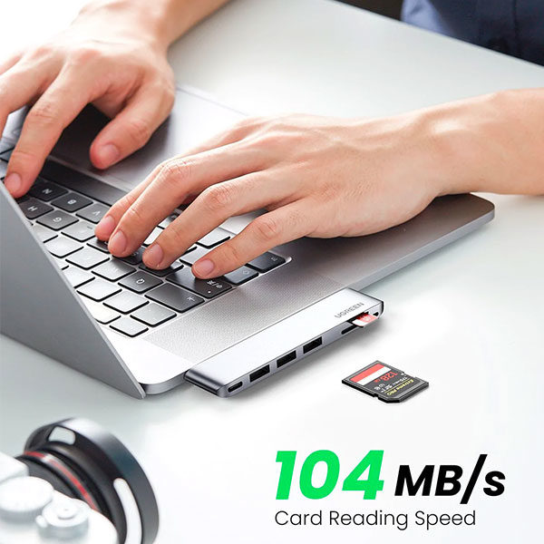 מפצל 6 ב-1 מ-USB-C ל-USB-C, USB, SD Card, ועוד ל- uGreen for Mac