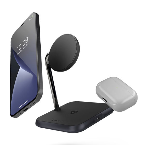 מעמד טעינה אלחוטי 2 ב-1 עם יציאת USB-C תומך MagSafe שחור Zens