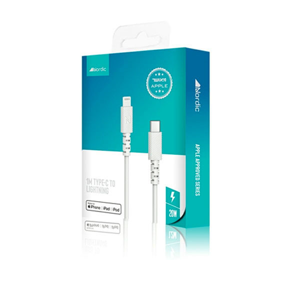 כבל טעינה מהיר לאייפון באורך מטר USB-C to Lightning מאושר אפל Nordic