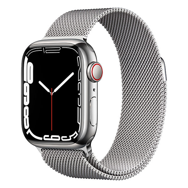 שעון חכם Apple Watch Series 7 41mm כסוף פלדת אל-חלד תומך GPS ו-Cellular עם רצועת Milanese Loop