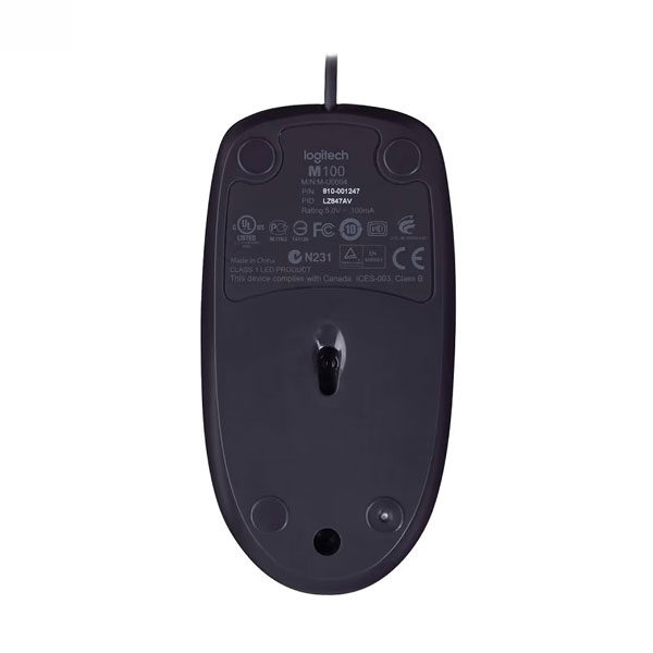 עכבר חוטי שחור Logitech B100 מבנה קומפקטי