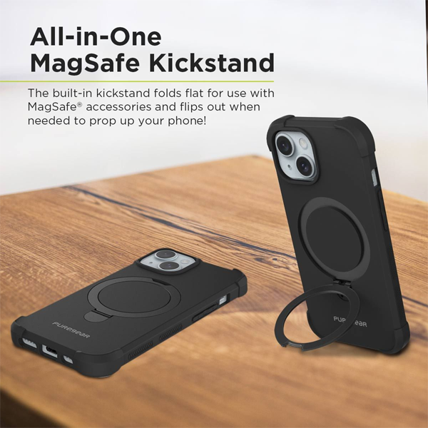 כיסוי לאייפון 15 שחור חזק תומך MagSafe חזק PureGear DualTek Kik