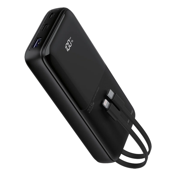 מטען נייד מהיר 20000mAh בהספק 22.5W עם מסך LED וכבלים מובנים | Miracase