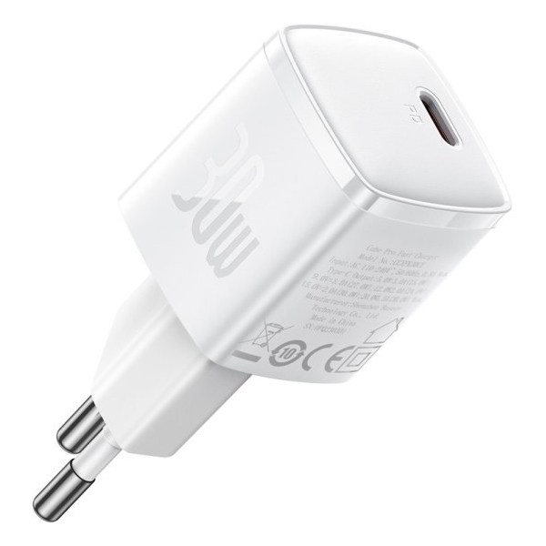 מטען קיר Type-C טעינה מהירה Cube Pro בהספק 30W מבית Baseus לבן