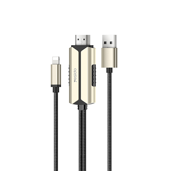 כבל Lightning ל-HDMI עם טעינת USB ורזולוציה 1080p באורך 2 מטר Yesido