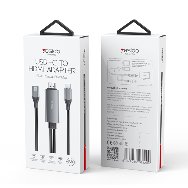 כבל Type-C ל-HDMI באורך 1.8 מטר Yesido 5
