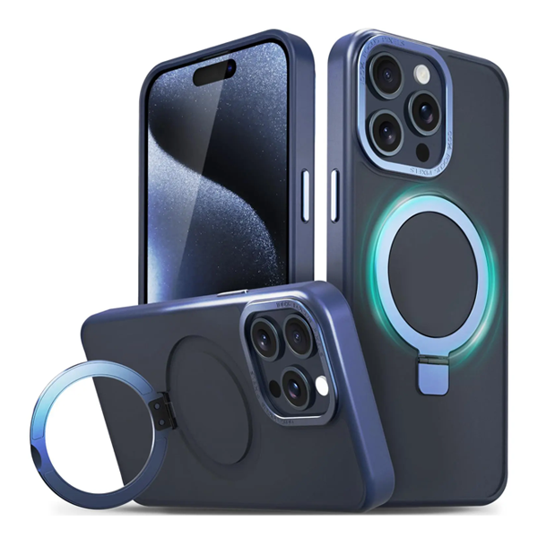 כיסוי מט לאייפון 16 פרו כחול תומך MagSafe עם רגלית מתקפלת NanoX