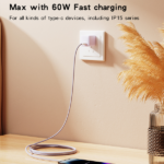 כבל טעינה מהירה 60W אורך 2 מטר Type-C עם העברת נתונים Yesido CA164