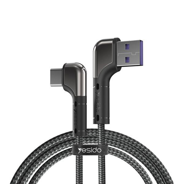 כבל טעינה מהירה 2 מטר בזווית 90 מעלות USB-A ל-Type-C מבית Yesido CA81