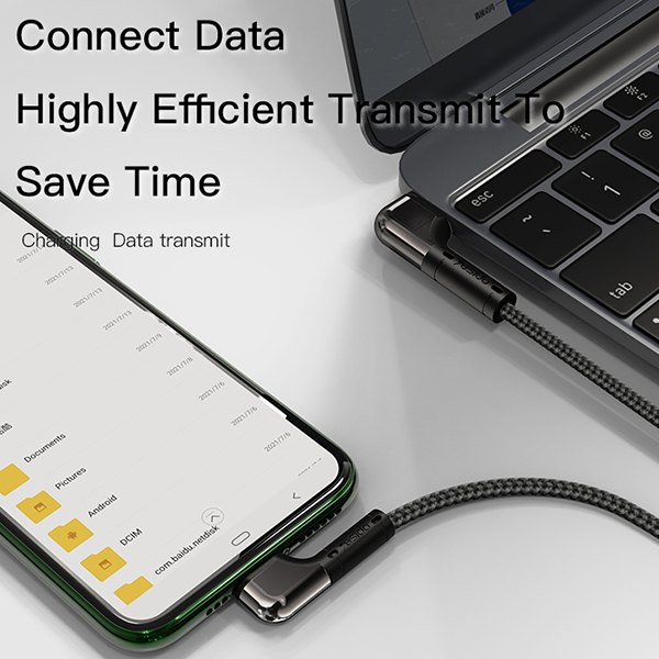 כבל טעינה מהירה 2 מטר בזווית 90 מעלות USB-A ל-Type-C מבית Yesido CA81