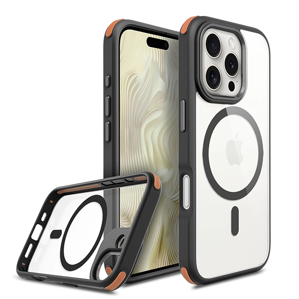 כיסוי לאייפון 16 פרו שקוף שחור כתום Echo Wave Mini איכותי Beelan