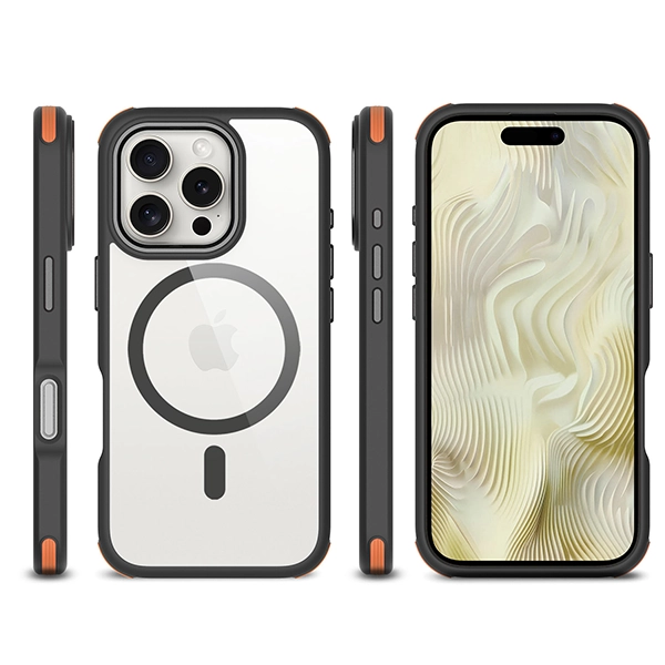 כיסוי לאייפון 16 פרו שקוף שחור כתום Echo Wave Mini איכותי Beelan