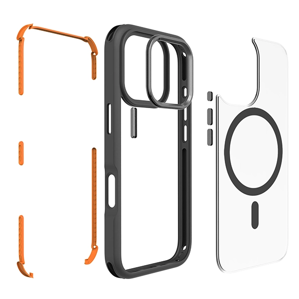 כיסוי לאייפון 16 פרו שקוף שחור כתום Echo Wave Mini איכותי Beelan