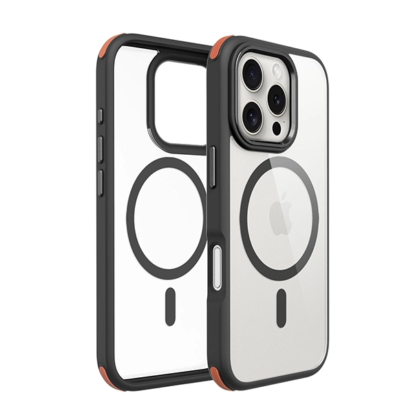 כיסוי לאייפון 16 פרו שקוף שחור כתום Echo Wave Mini איכותי Beelan