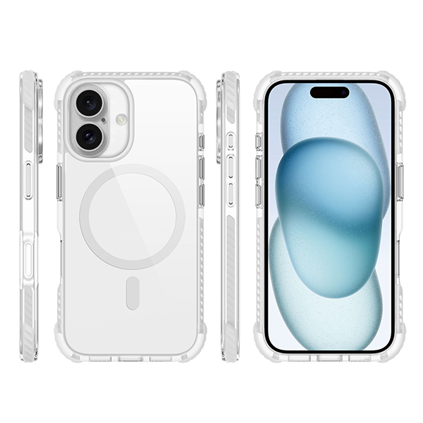 כיסוי מגן שקוף לאייפון 16 אפור Echo Wave Plus תומך MagSafe עם הגנה בפינות Beelan