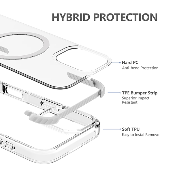 כיסוי מגן שקוף לאייפון 16 אפור Echo Wave Plus תומך MagSafe עם הגנה בפינות Beelan