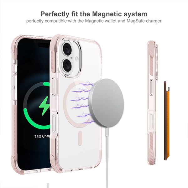 כיסוי מגן שקוף לאייפון 16 ורוד Echo Wave Plus תומך MagSafe עם הגנה בפינות Beelan