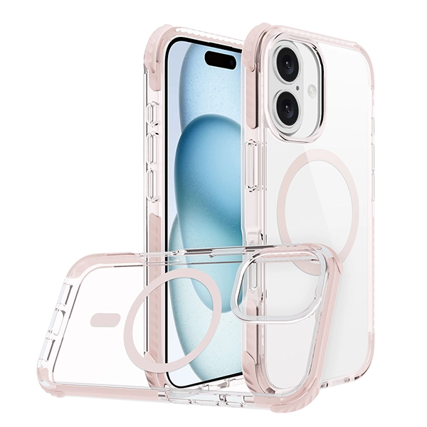 כיסוי מגן שקוף לאייפון 16 ורוד Echo Wave Plus תומך MagSafe עם הגנה בפינות Beelan