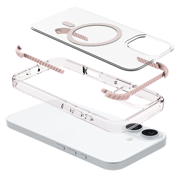 כיסוי מגן שקוף לאייפון 16 ורוד Echo Wave Plus תומך MagSafe עם הגנה בפינות Beelan
