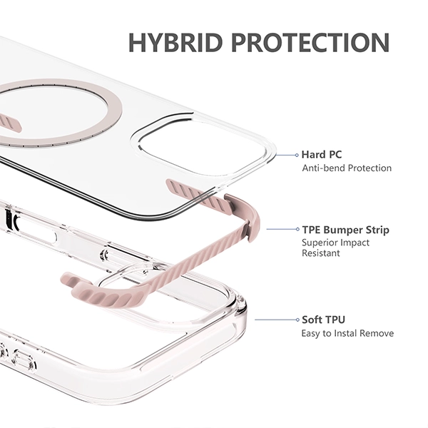 כיסוי מגן שקוף לאייפון 16 ורוד Echo Wave Plus תומך MagSafe עם הגנה בפינות Beelan