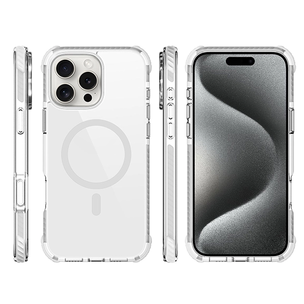 כיסוי מגן שקוף לאייפון 16 פרו שחור Echo Wave Plus תומך MagSafe עם הגנה בפינות Beelan