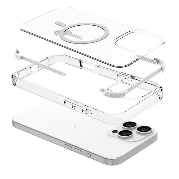 כיסוי מגן שקוף לאייפון 16 פרו מקס אפור Echo Wave Plus תומך MagSafe עם הגנה בפינות Beelan