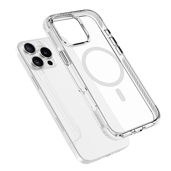כיסוי מגן שקוף לאייפון 16 פרו אפור Echo Wave Plus תומך MagSafe עם הגנה בפינות Beelan