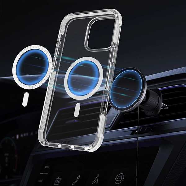 כיסוי מגן שקוף לאייפון 16 פרו שחור Echo Wave Plus תומך MagSafe עם הגנה בפינות Beelan