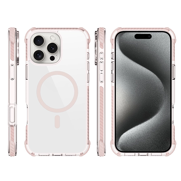 כיסוי מגן שקוף לאייפון 16 פרו ורוד Echo Wave Plus תומך MagSafe עם הגנה בפינות Beelan