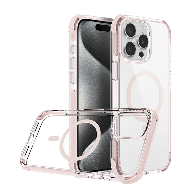 כיסוי מגן שקוף לאייפון 16 פרו ורוד Echo Wave Plus תומך MagSafe עם הגנה בפינות Beelan