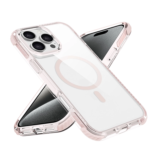 כיסוי מגן שקוף לאייפון 16 פרו ורוד Echo Wave Plus תומך MagSafe עם הגנה בפינות Beelan