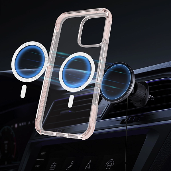 כיסוי מגן שקוף לאייפון 16 פרו ורוד Echo Wave Plus תומך MagSafe עם הגנה בפינות Beelan