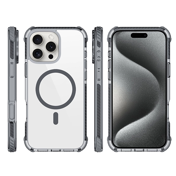 כיסוי מגן שקוף לאייפון 16 פרו מקס שחור Echo Wave Plus תומך MagSafe עם הגנה בפינות Beelan