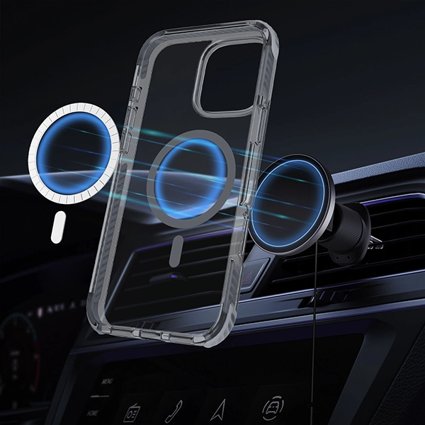 כיסוי מגן שקוף לאייפון 16 פרו מקס שחור Echo Wave Plus תומך MagSafe עם הגנה בפינות Beelan