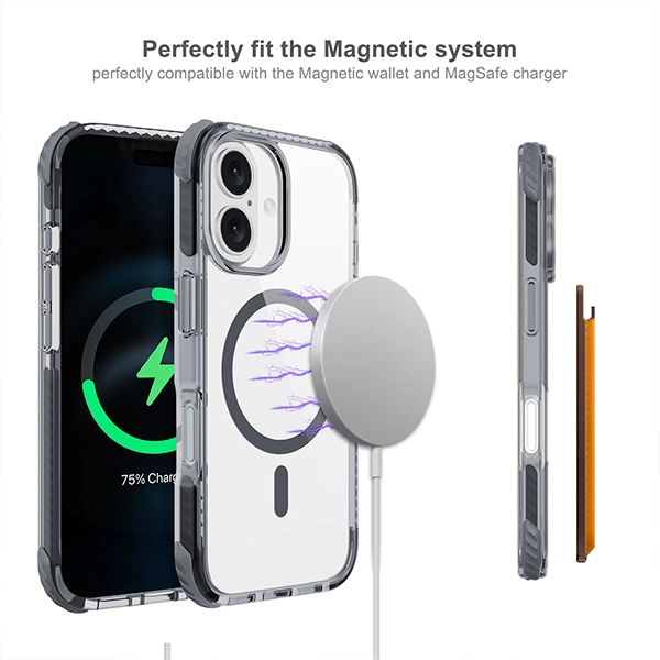 כיסוי מגן שקוף לאייפון 16 שחור Echo Wave Plus תומך MagSafe עם הגנה בפינות Beelan