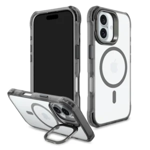 כיסוי סטנד לאייפון 16 פלוס שקוף אפור Bungee תומך MagSafe עם הגנה בפינות Beelan
