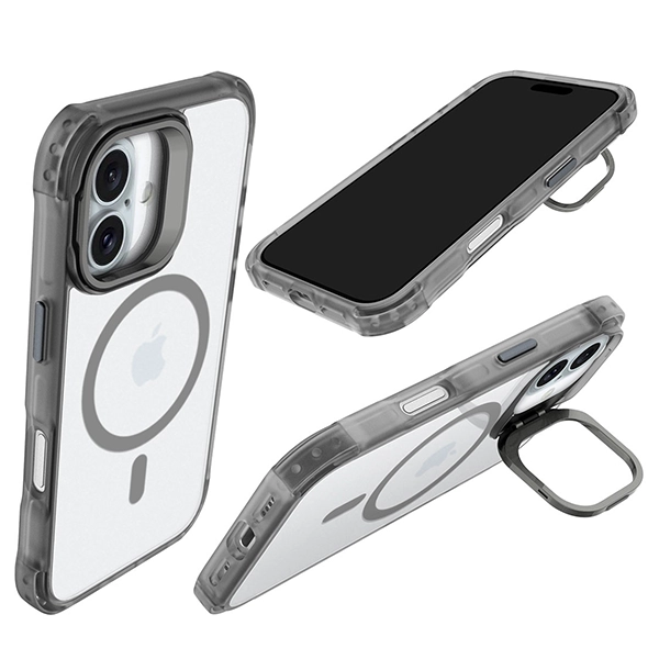 כיסוי סטנד לאייפון 16 שקוף אפור Bungee תומך MagSafe עם הגנה בפינות Beelan