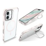 כיסוי סטנד לאייפון 16 פרו מקס שקוף ורוד Bungee תומך MagSafe עם הגנה בפינות Beelan