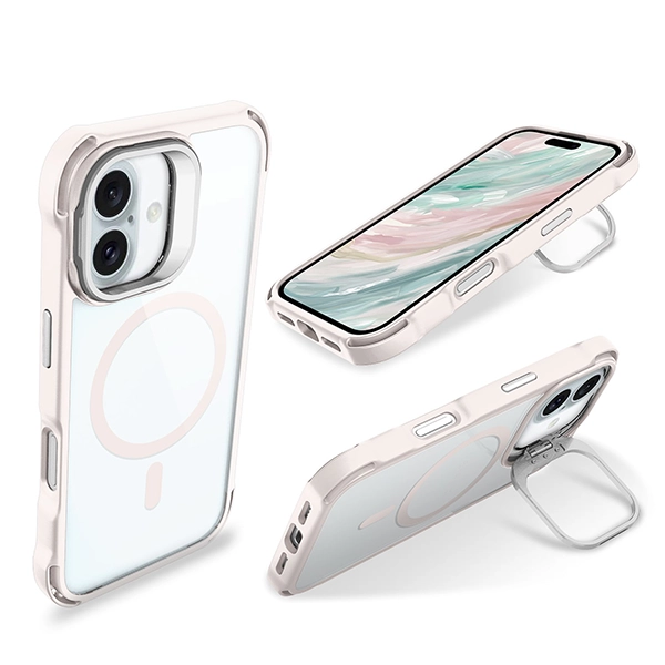 כיסוי סטנד לאייפון 16 פרו מקס שקוף ורוד Bungee תומך MagSafe עם הגנה בפינות Beelan