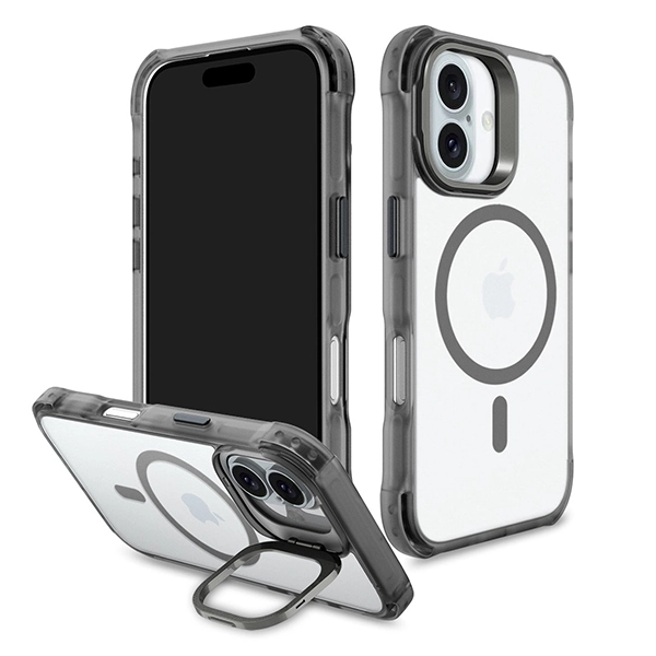 כיסוי סטנד לאייפון 16 פלוס שקוף שחור Bungee תומך MagSafe עם הגנה בפינות Beelan