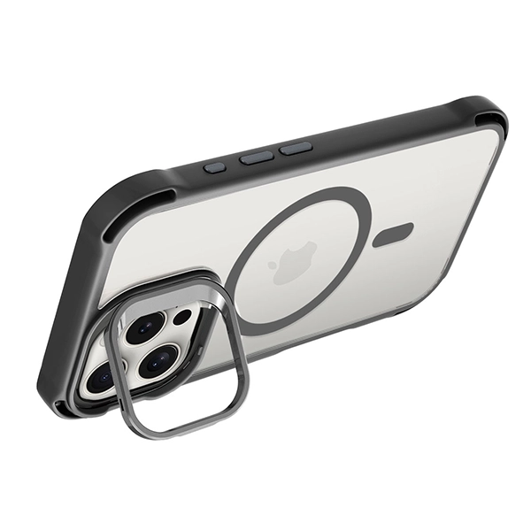 כיסוי סטנד לאייפון 16 פרו שקוף שחור Bungee תומך MagSafe עם הגנה בפינות Beelan
