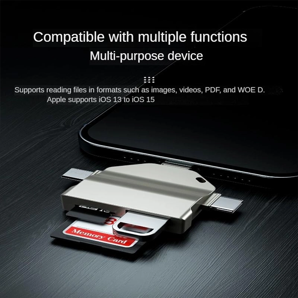 קורא כרטיסים 7 ב-1 לכל המכשירים תומך ב-TF, SD, USB-A, Type-C, Micro ו-Lightning