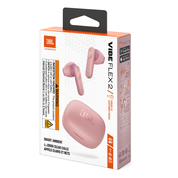 אוזניות אלחוטיות JBL Vibe Flex 2 ורוד | סאונד JBL עוצמתי