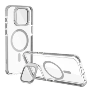 כיסוי שקוף אפור לאייפון 15 פרו עם סטנד תומך MagSafe איכותי | Grip Case Crystal Pro