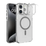 כיסוי שקוף דק אפור לאייפון 16 עם מעמד נפתח | Grip Case Crystal Pro