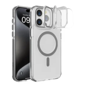 כיסוי שקוף דק אפור לאייפון 16 עם מעמד נפתח | Grip Case Crystal Pro