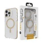 כיסוי שקוף זהב לאייפון 15 פרו עם סטנד תומך MagSafe איכותי | Grip Case Crystal Pro