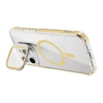 כיסוי שקוף זהב לאייפון 15 פרו עם סטנד תומך MagSafe איכותי | Grip Case Crystal Pro