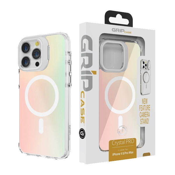 כיסוי שקוף צבעוני לאייפון 16 פרו עם סטנד תומך MagSafe איכותי | Grip Case Crystal Pro